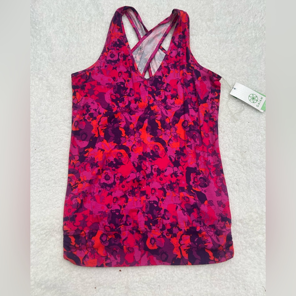 GAIAM Pink & Purple Floral Racerback Tank